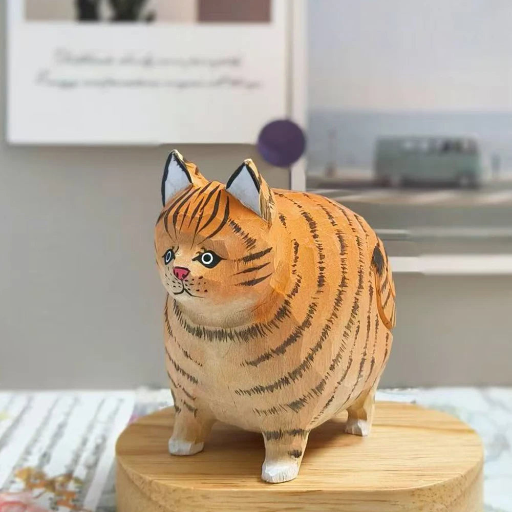 Purrfectly Carved – Wooden Cat Desk Ornament