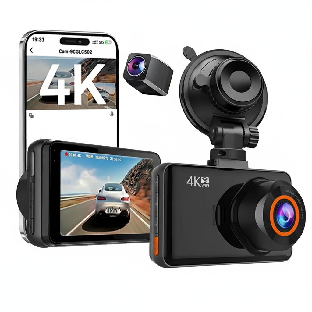 4K Dash Cam Front and Rear Car DVR with WiFi