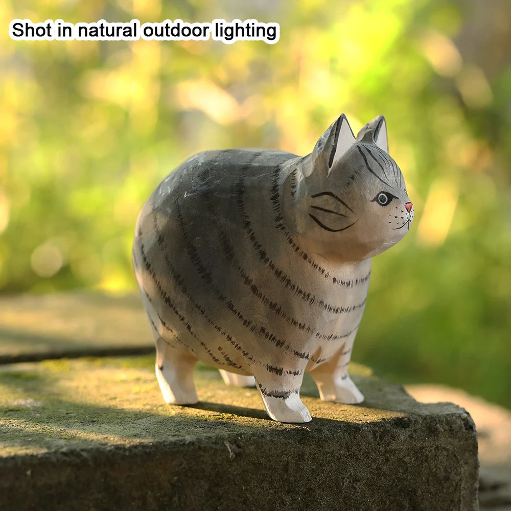 Purrfectly Carved – Wooden Cat Desk Ornament