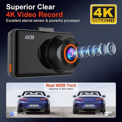 4K Dash Cam Front and Rear Car DVR with WiFi