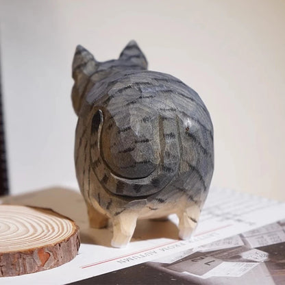 Purrfectly Carved – Wooden Cat Desk Ornament
