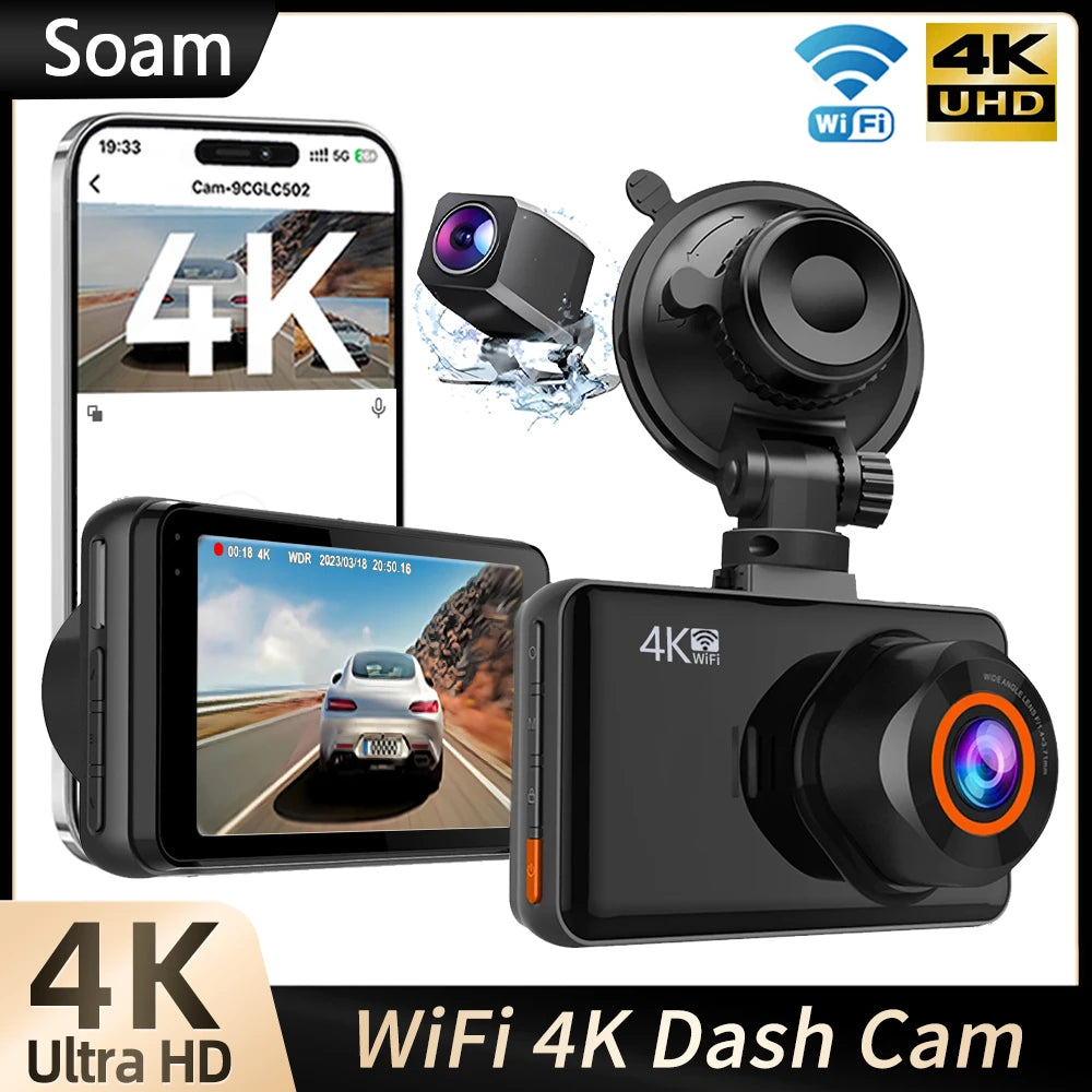 4K Dash Cam Front and Rear Car DVR with WiFi