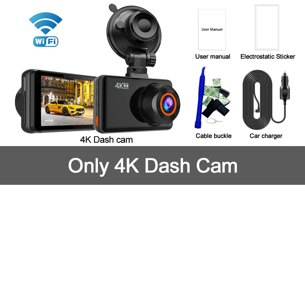 4K Dash Cam Front and Rear Car DVR with WiFi