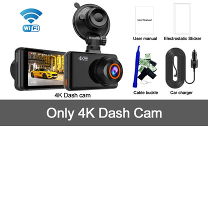 4K Dash Cam Front and Rear Car DVR with WiFi