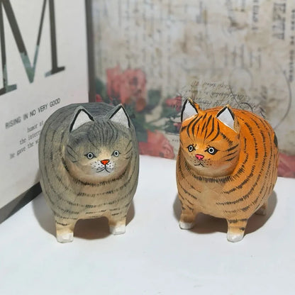 Purrfectly Carved – Wooden Cat Desk Ornament