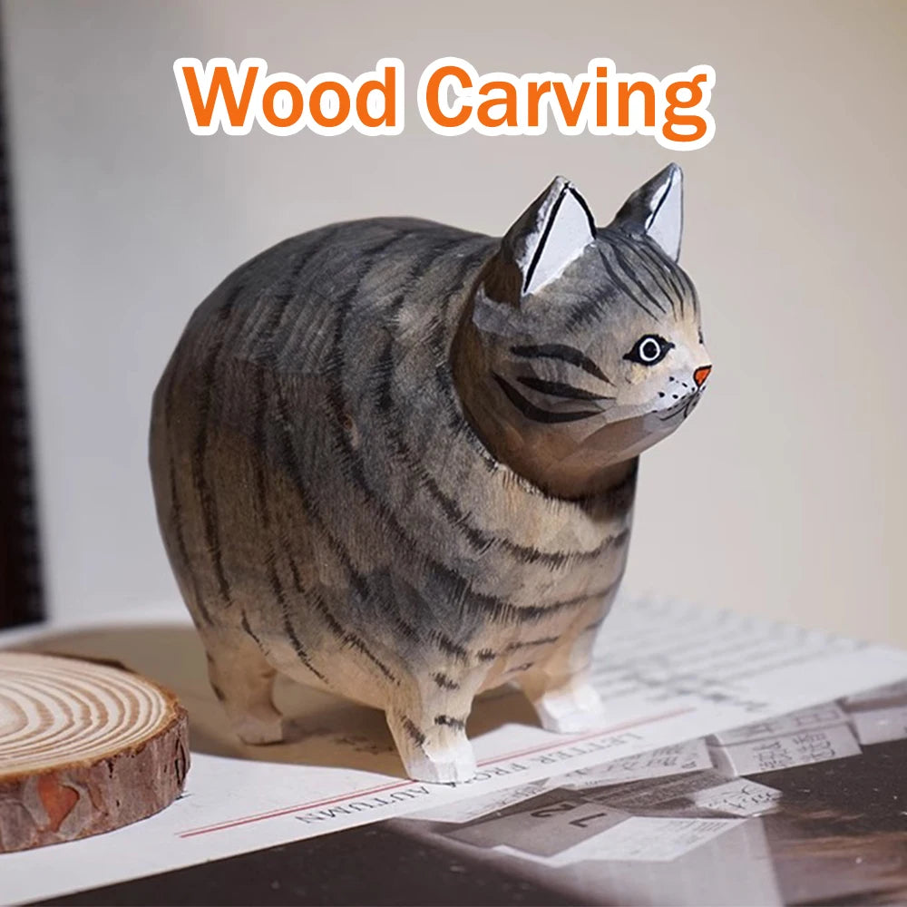 Purrfectly Carved – Wooden Cat Desk Ornament