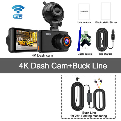 4K Dash Cam Front and Rear Car DVR with WiFi